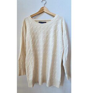 90's Ralph Lauren Light Cream Horizontal Cable Knit Long Sleeve Tunic Sweater M